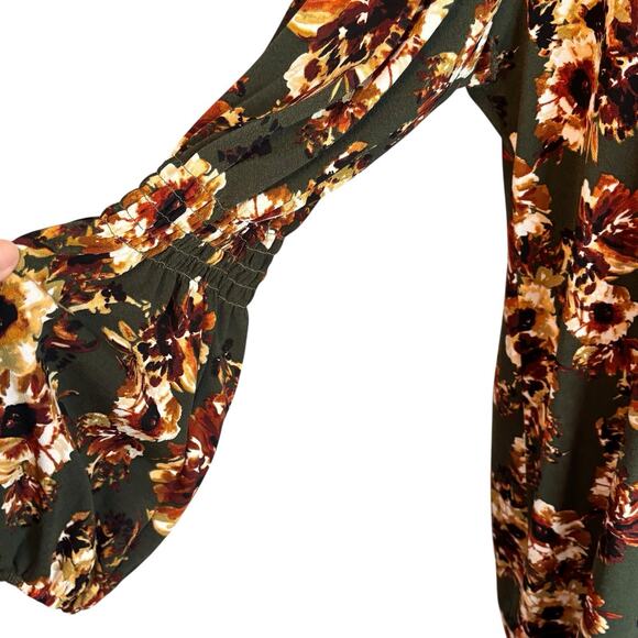 Madison Leigh Woman Size 20W Shift Dress Green Floral Long Sleeve Stretch Fall - Picture 3 of 8